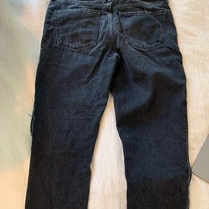 We The Free FP dark gray ripped mid rise straight- leg jeans.